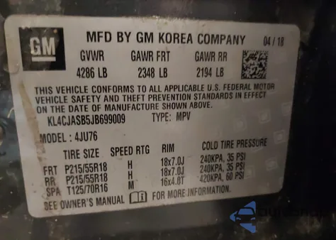 2018 Buick Encore Preferred from USA, damaged, VIN KL4CJASB5JB699009